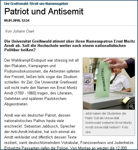 Arndt-Debatte jetzt auch in der Süddeutschen Zeitung