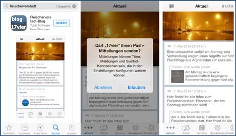 Screenshots 17vier-App iOS